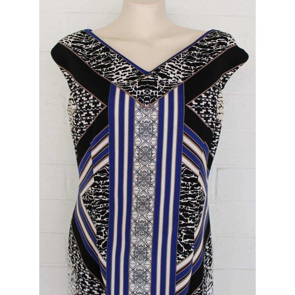 Maggy London 10 M V Neck Scuba Sheath Geometric Graphic Scarf Print Dress - Picture 4 of 7